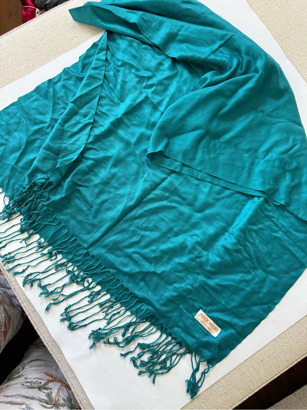 pashmina dark Teal Green Fringe Wrap Scarf - Picture 4 of 4